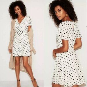 🤍 Express Polka Dot Flutter Sleeve Fit & Flare Dress - White 🤍